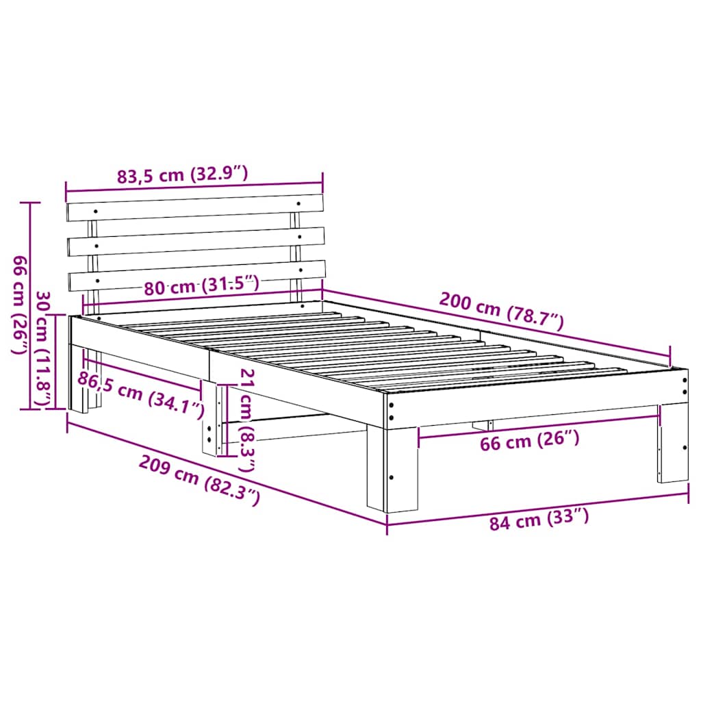Struttura del letto Marrone cerato 80 x 200 cm Pino massello | homemem39