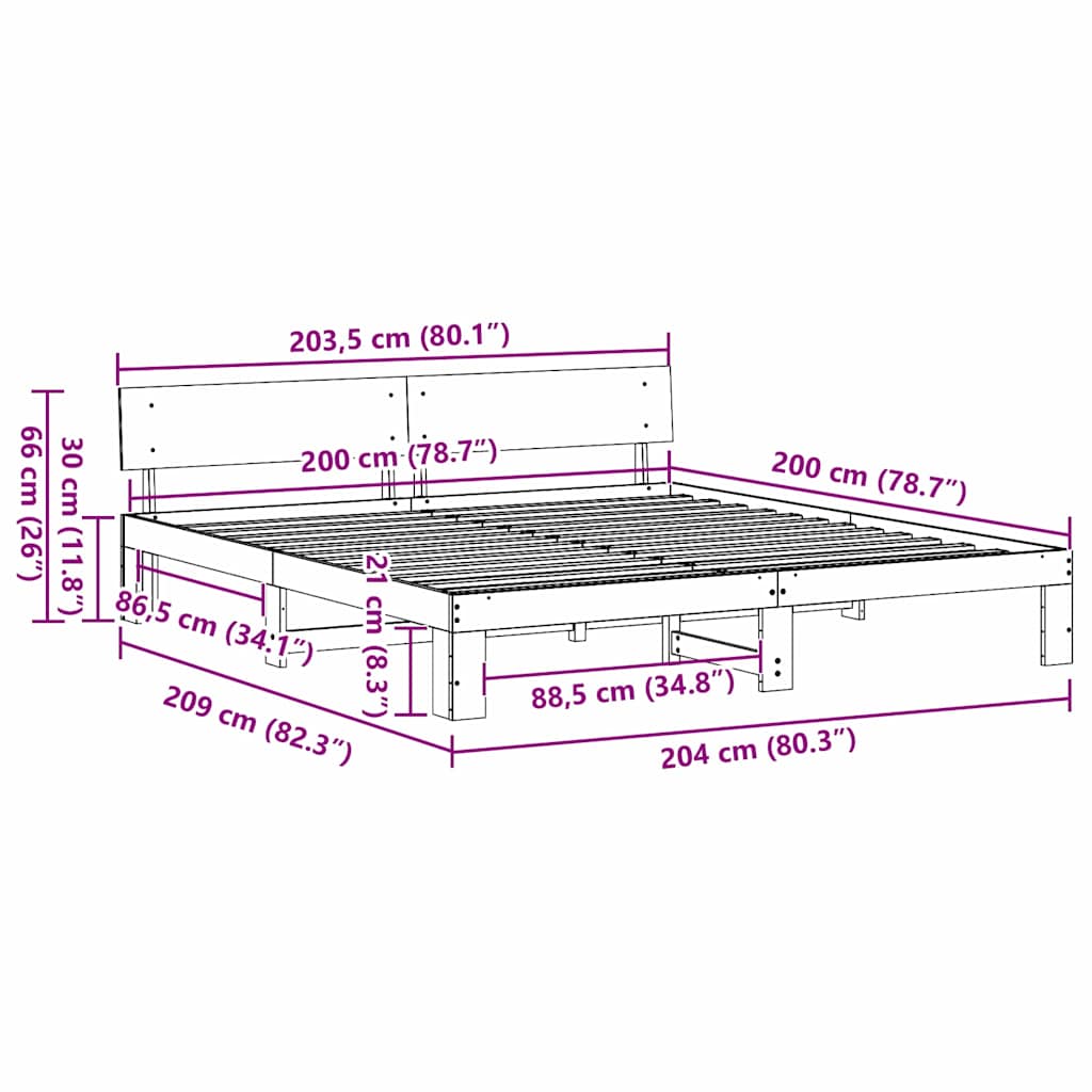 Struttura del letto Naturale 200 x 200 cm Pino massello