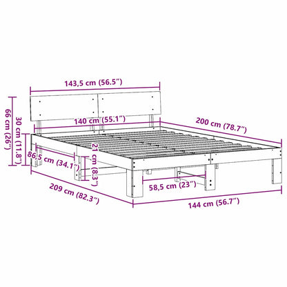 Struttura del letto Marrone cerato 140 x 200 cm Pino massello