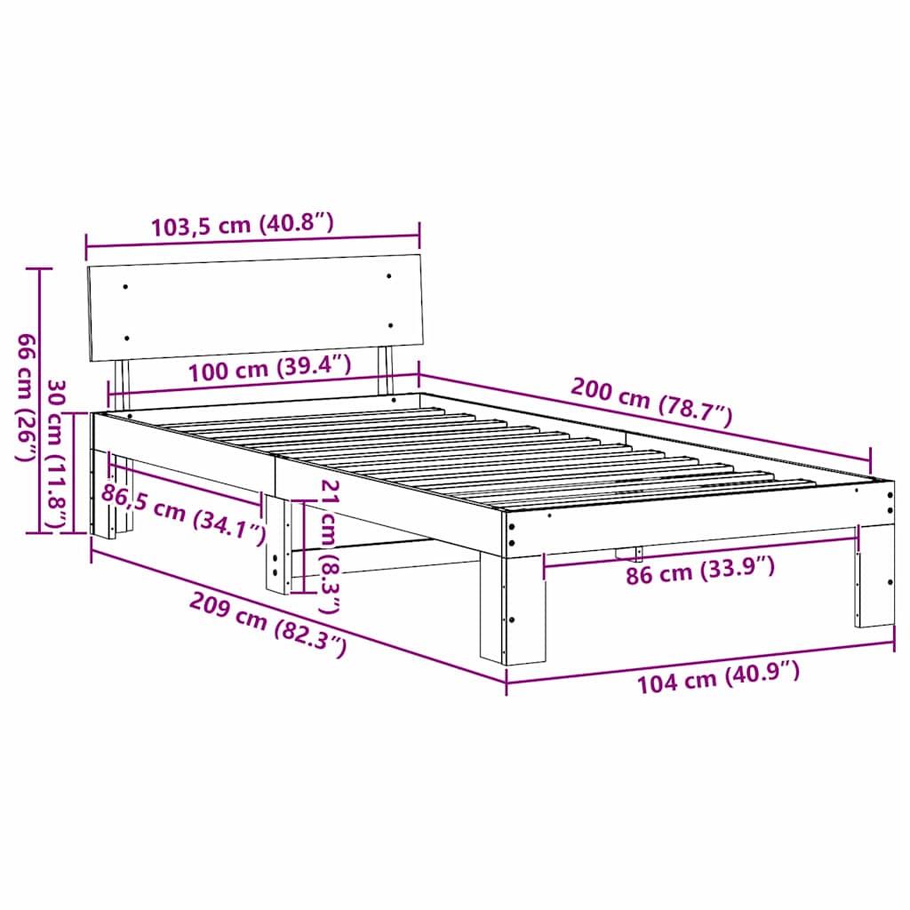 Struttura del letto Bianco 100 x 200 cm Pino massello | homemem39
