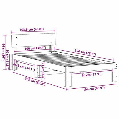Struttura del letto Marrone cerato 100 x 200 cm Pino massello | homemem39