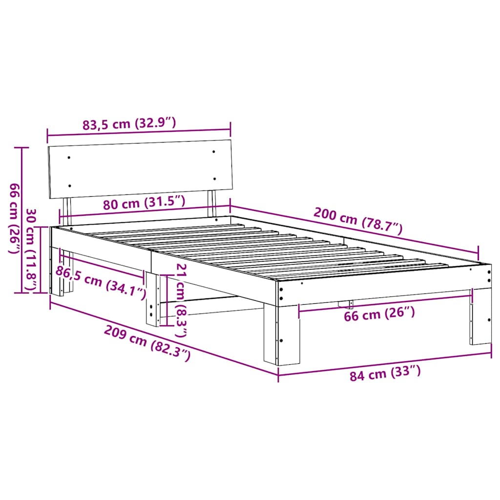 Struttura del letto Naturale 80 x 200 cm Pino massello