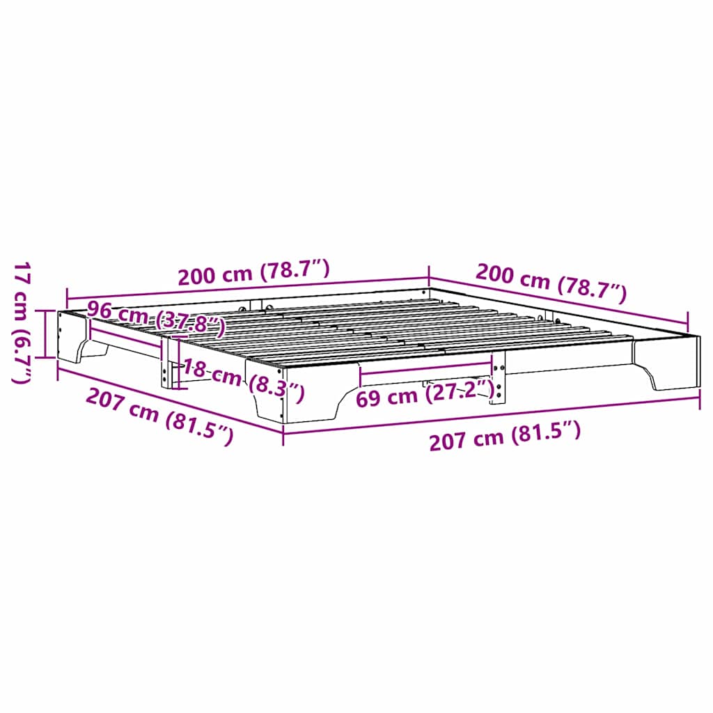 Struttura del letto Bianco 200 x 200 cm Pino massello