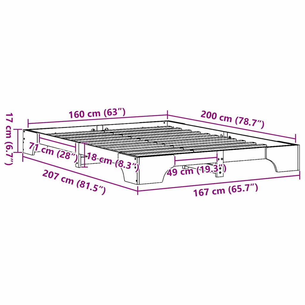 Struttura del letto Marrone cerato 160 x 200 cm Pino massello | homemem39