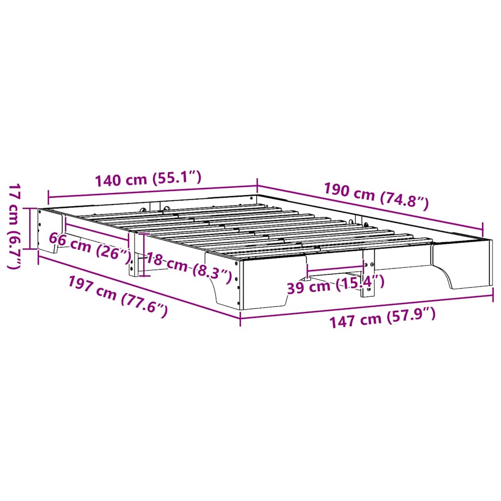 Struttura del letto Naturale 140 x 190 cm Pino massello