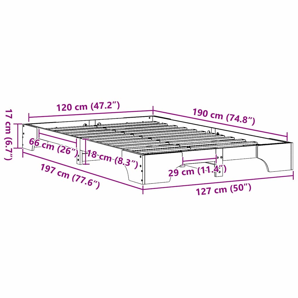 Struttura del letto Marrone cerato 120 x 190 cm Pino massello | homemem39