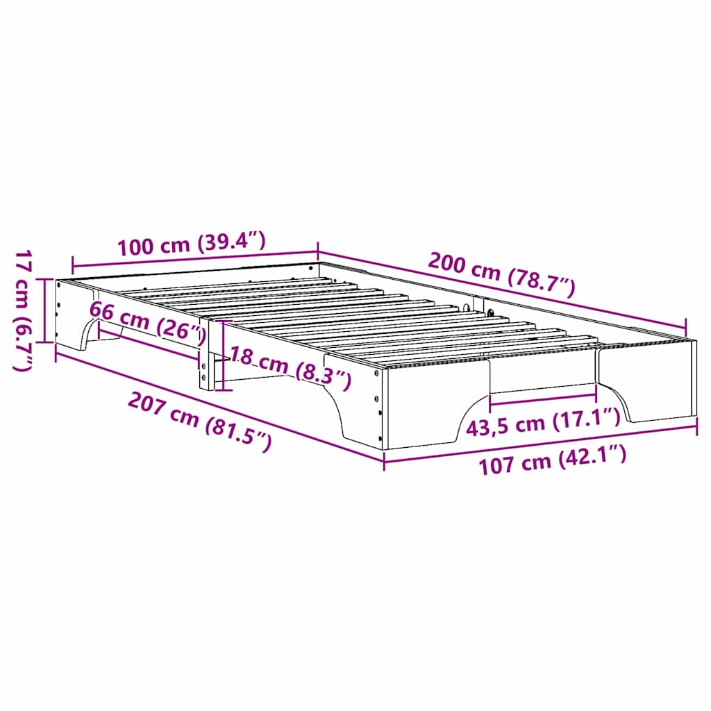Struttura del letto Bianco 100 x 200 cm Pino massello