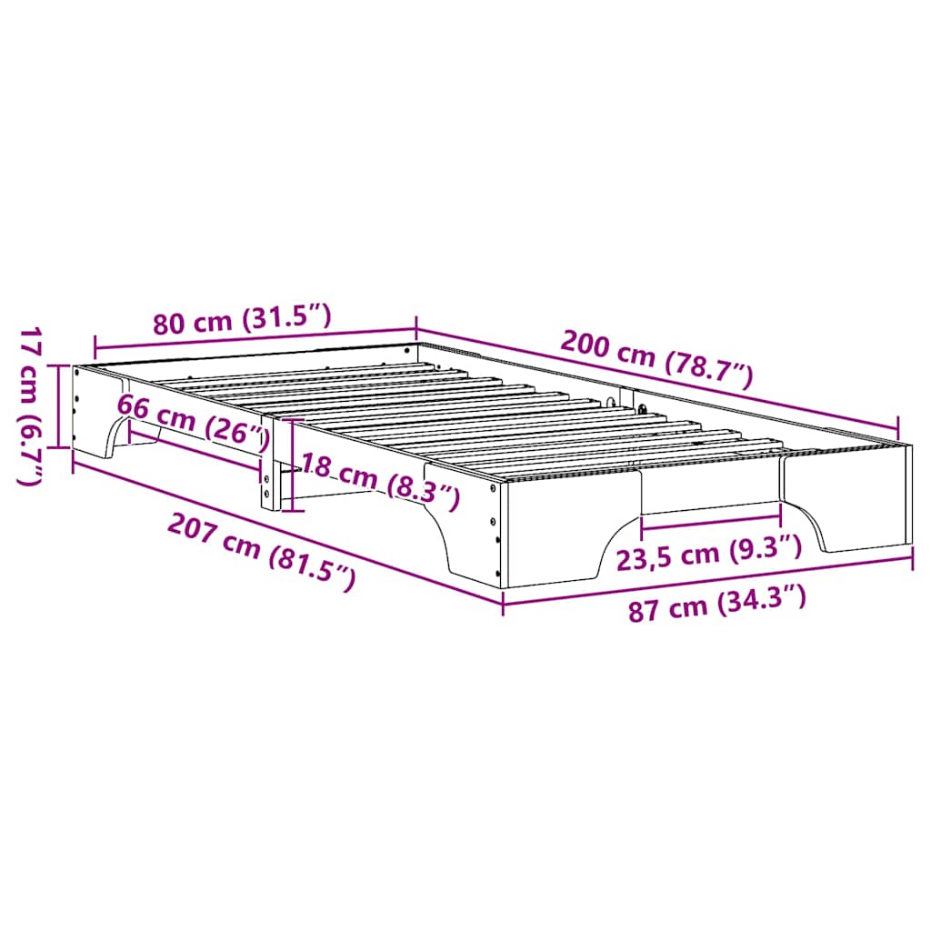 Struttura del letto Bianco 80 x 200 cm Pino massello | homemem39