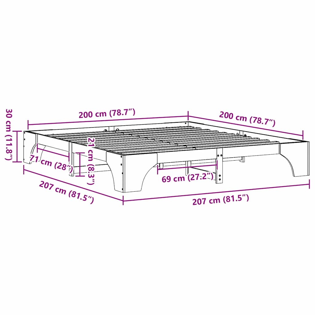 Struttura del letto Naturale 200 x 200 cm Pino massello