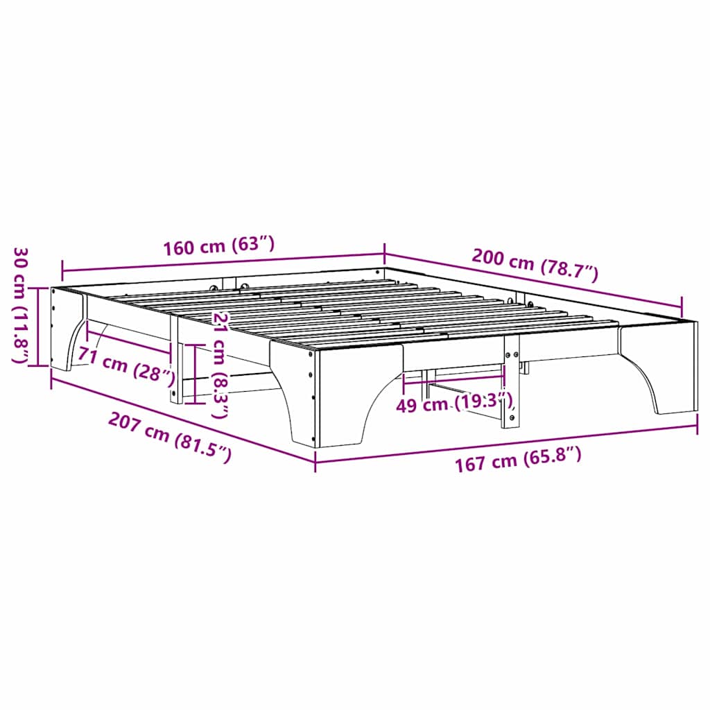 Struttura del letto Naturale 160 x 200 cm Pino massello