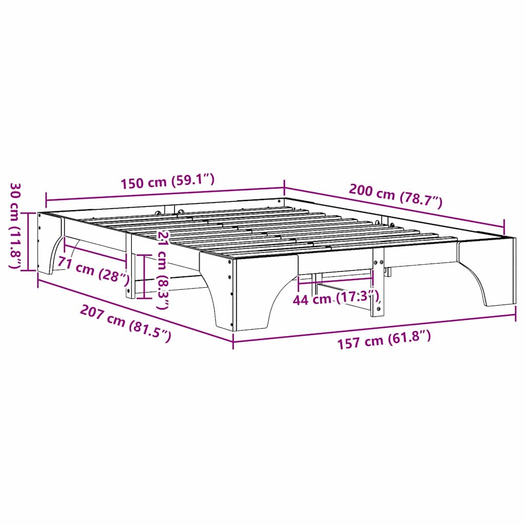 Struttura del letto Marrone cerato 150 x 200 cm Pino massello