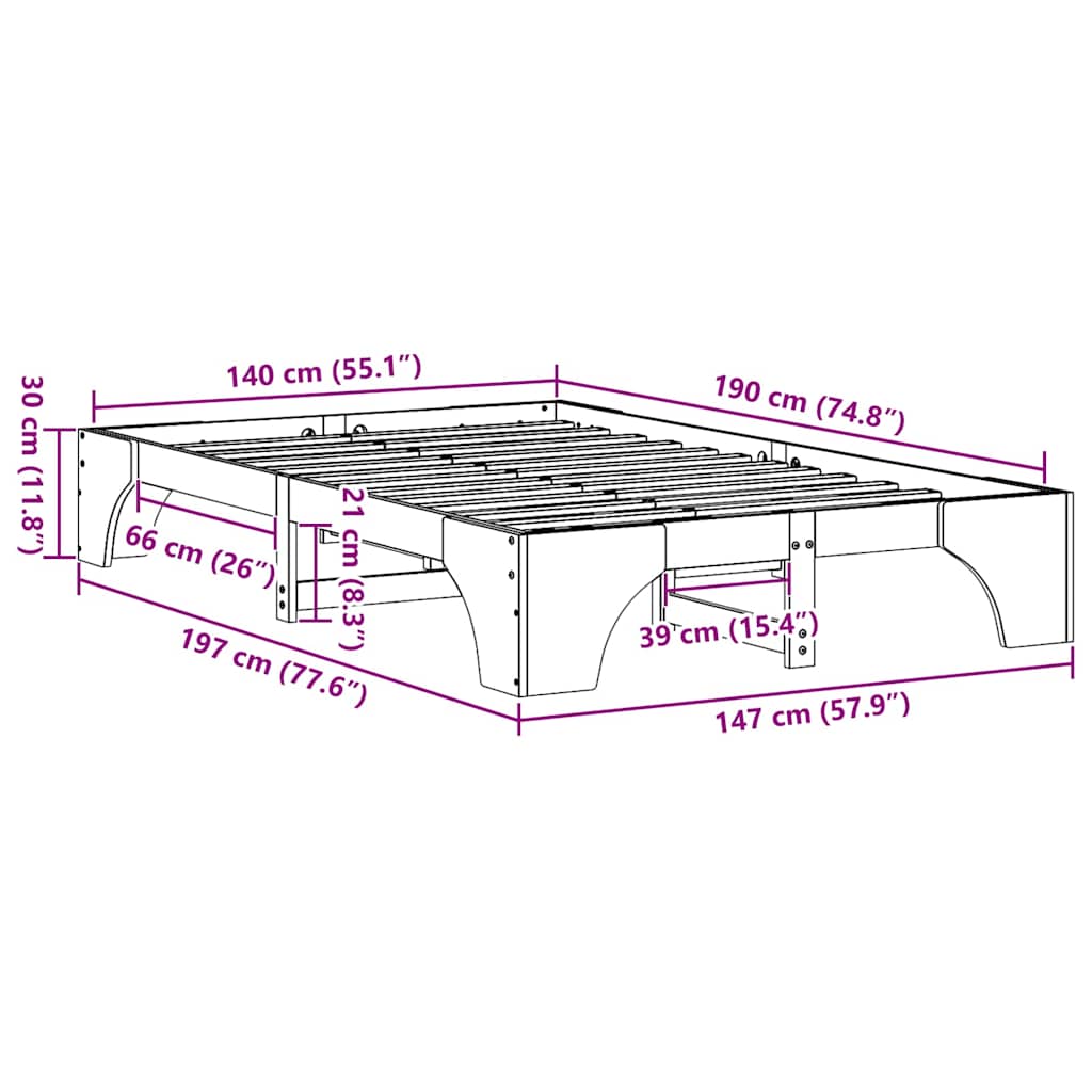 Struttura del letto Marrone cerato 140 x 190 cm Pino massello