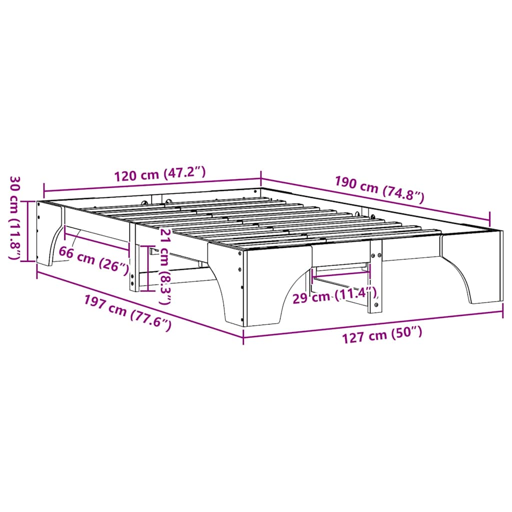 Struttura del letto Pino massello 120 x 190 cm