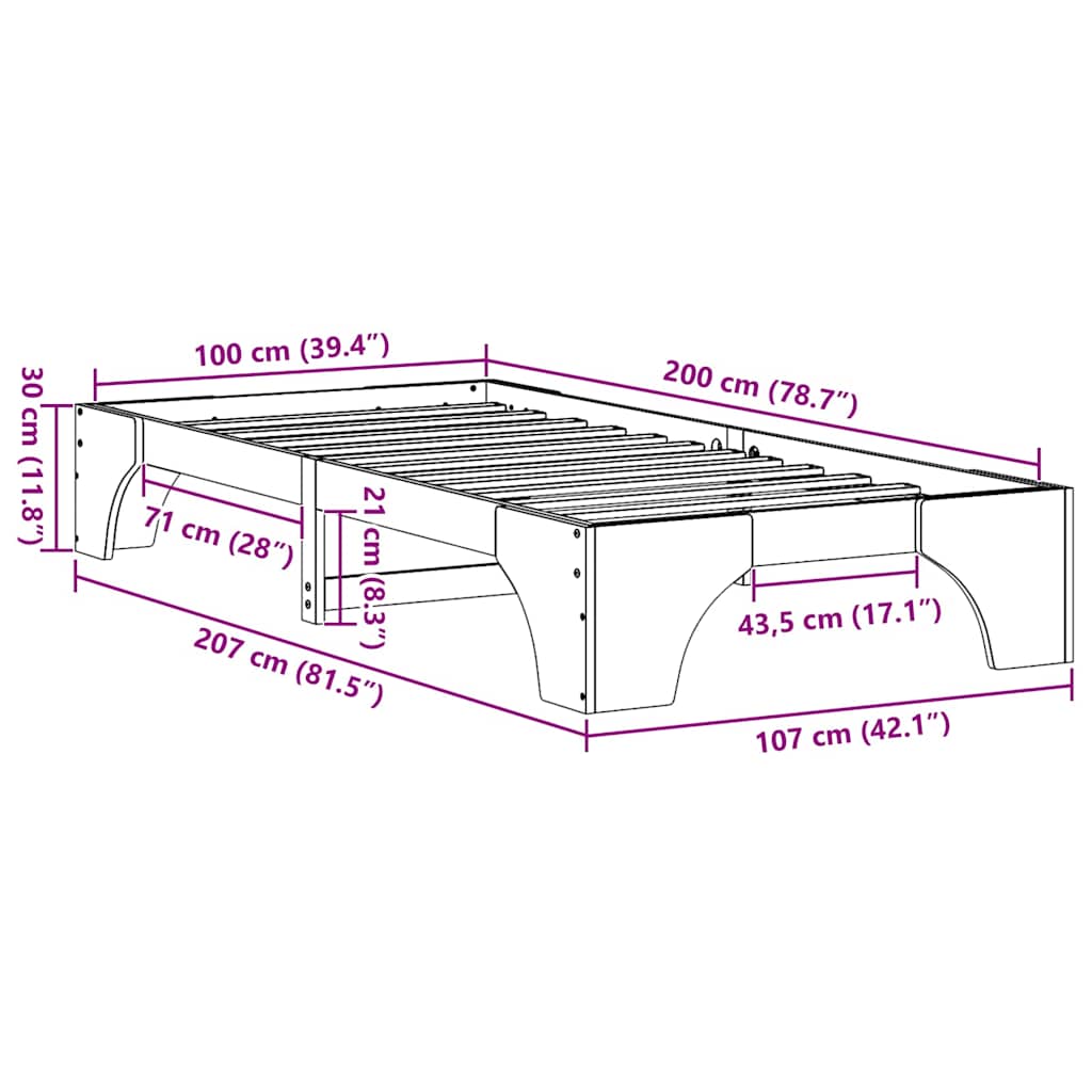 Struttura del letto Naturale 100 x 200 cm Pino massello