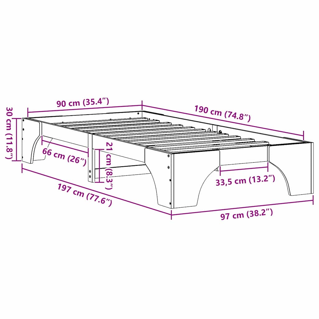 Struttura del letto Naturale 90 x 190 cm Pino massello | homemem39