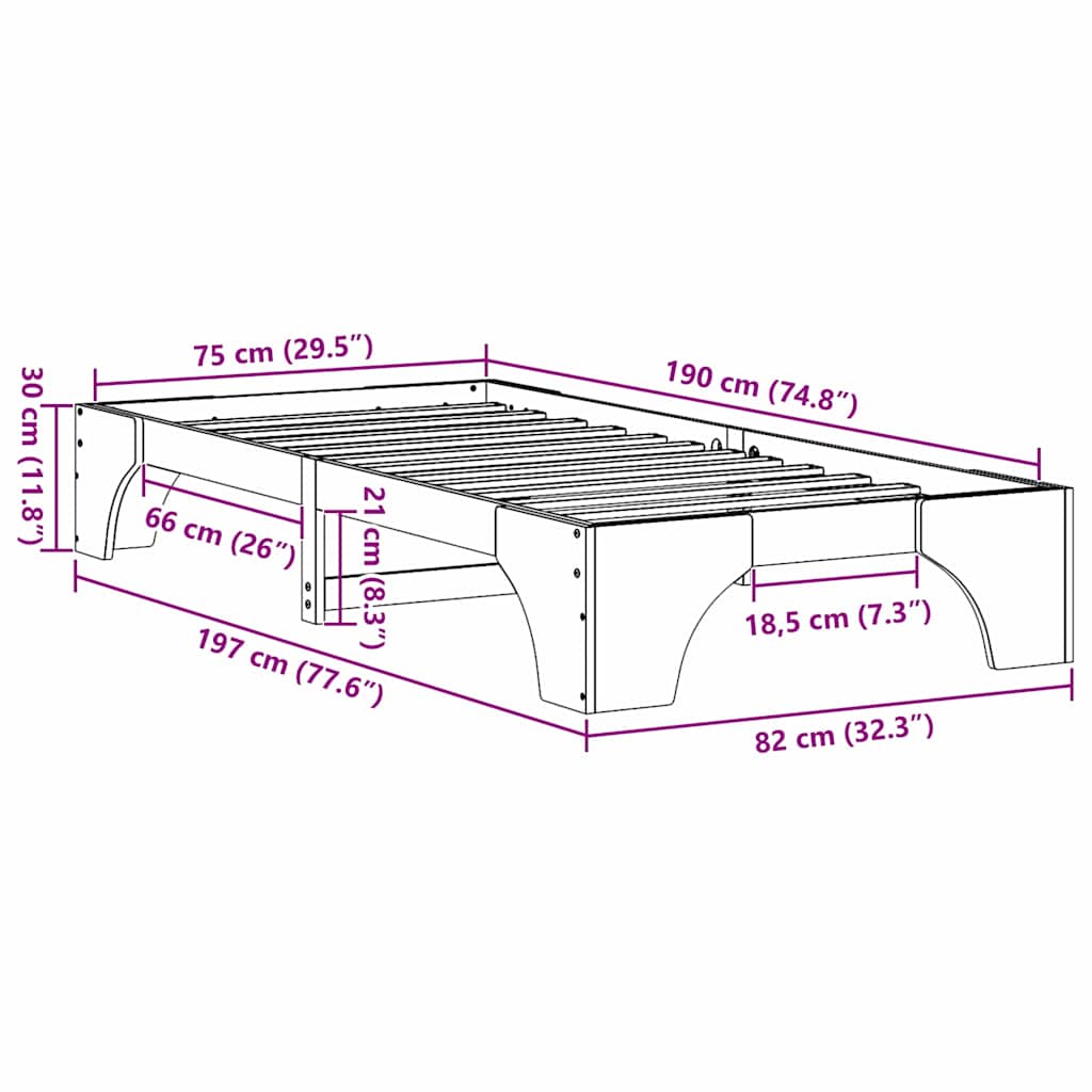 Struttura del letto Marrone cerato 75 x 190 cm Pino massello