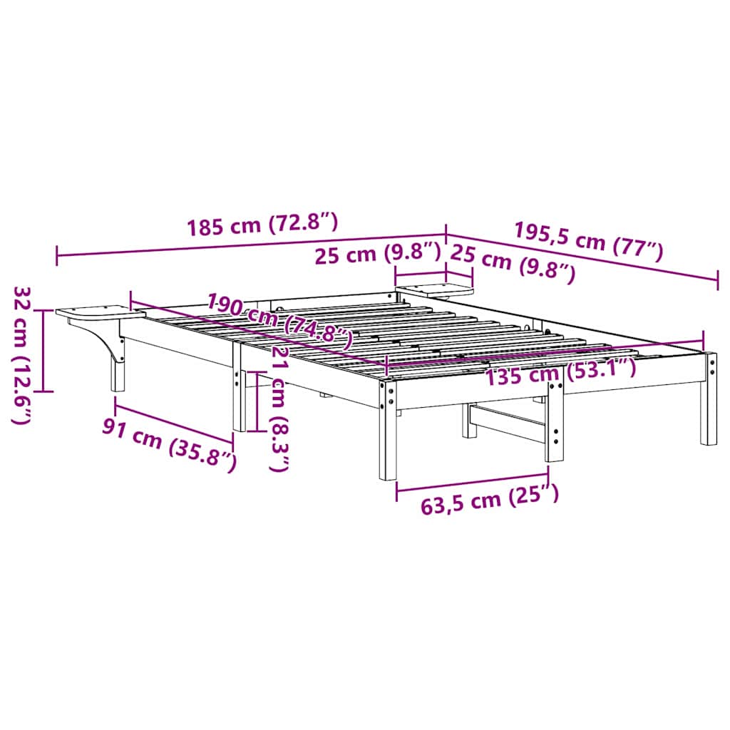Struttura del letto Marrone cerato 135 x 190 cm Pino massello | homemem39