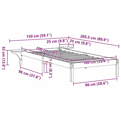 Struttura del letto Naturale 100 x 200 cm Pino massello