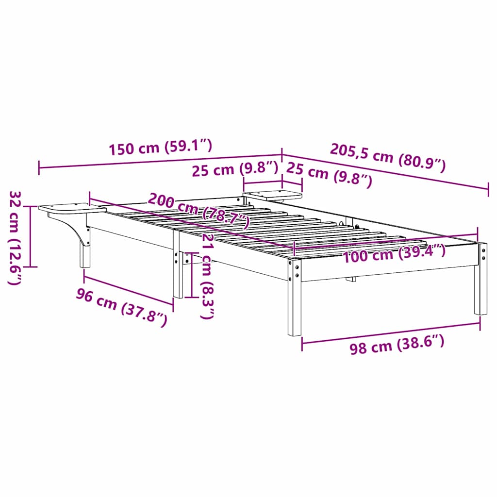 Struttura del letto Bianco 100 x 200 cm Pino massello