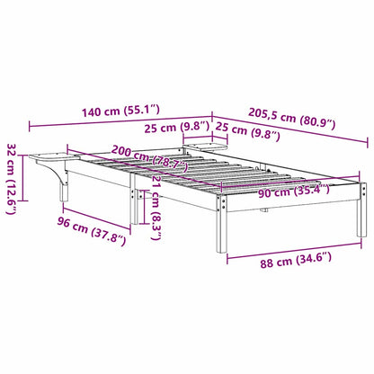 Struttura del letto Naturale 90 x 200 cm Pino massello