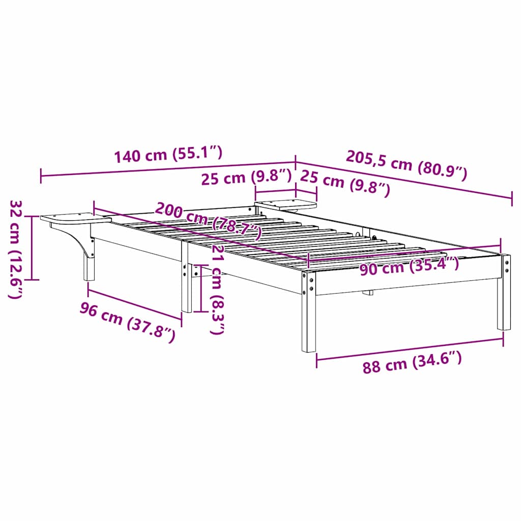Struttura del letto Marrone cerato 90 x 200 cm Pino massello