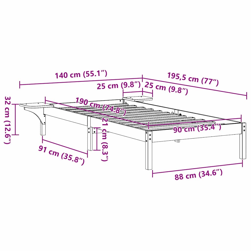 Struttura del letto Marrone cerato 90 x 190 cm Pino massello