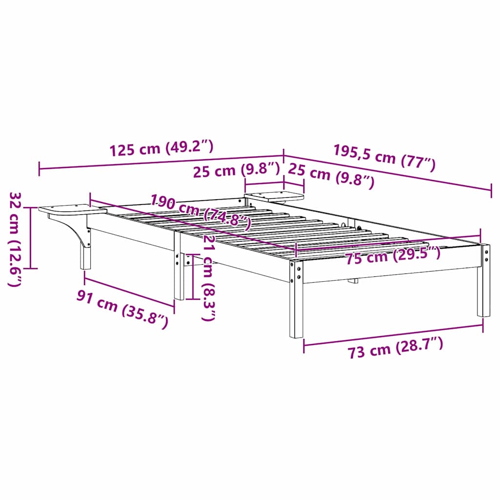 Struttura del letto Marrone cerato 75 x 190 cm Pino massello