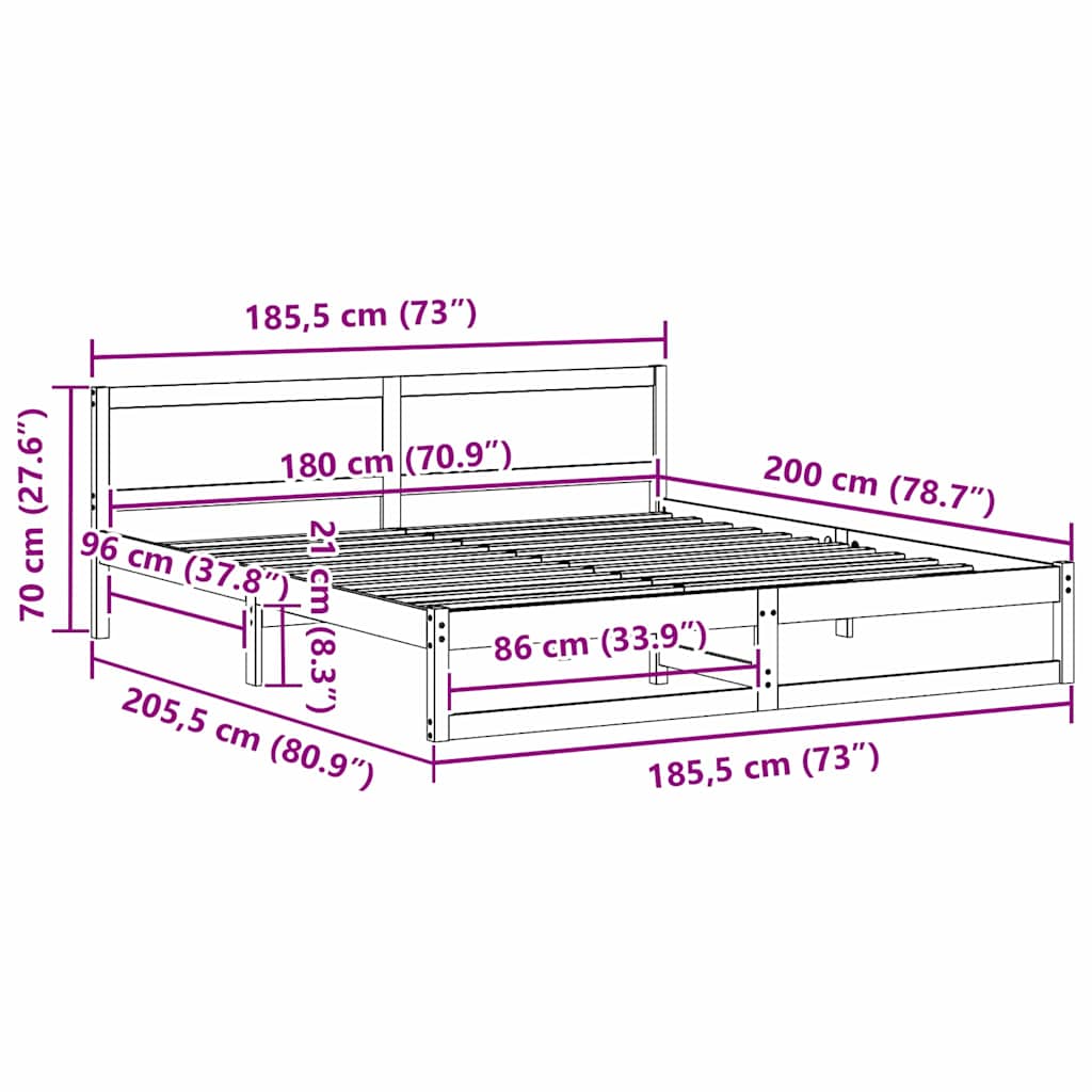 Struttura del letto Bianco 180 x 200 cm Pino massello
