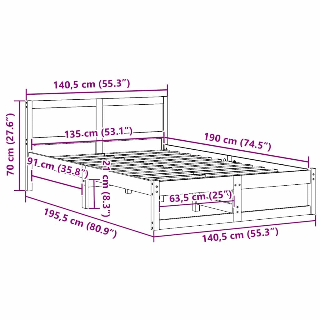 Struttura del letto Marrone cerato 135 x 190 cm Pino massello | homemem39