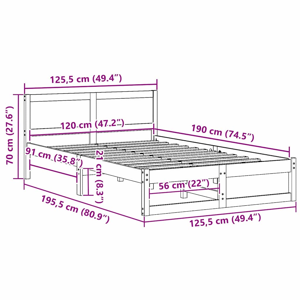 Struttura del letto Marrone cerato 120 x 190 cm Pino massello | homemem39