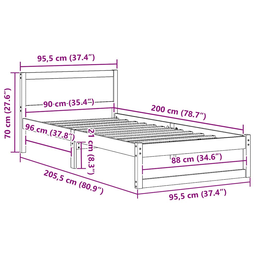 Struttura del letto Bianco 90 x 200 cm Pino massello | homemem39