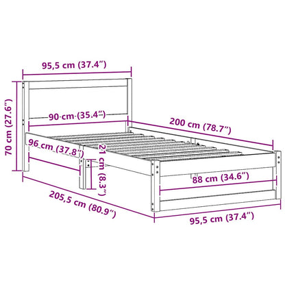 Struttura del letto Marrone cerato 90 x 200 cm Pino massello