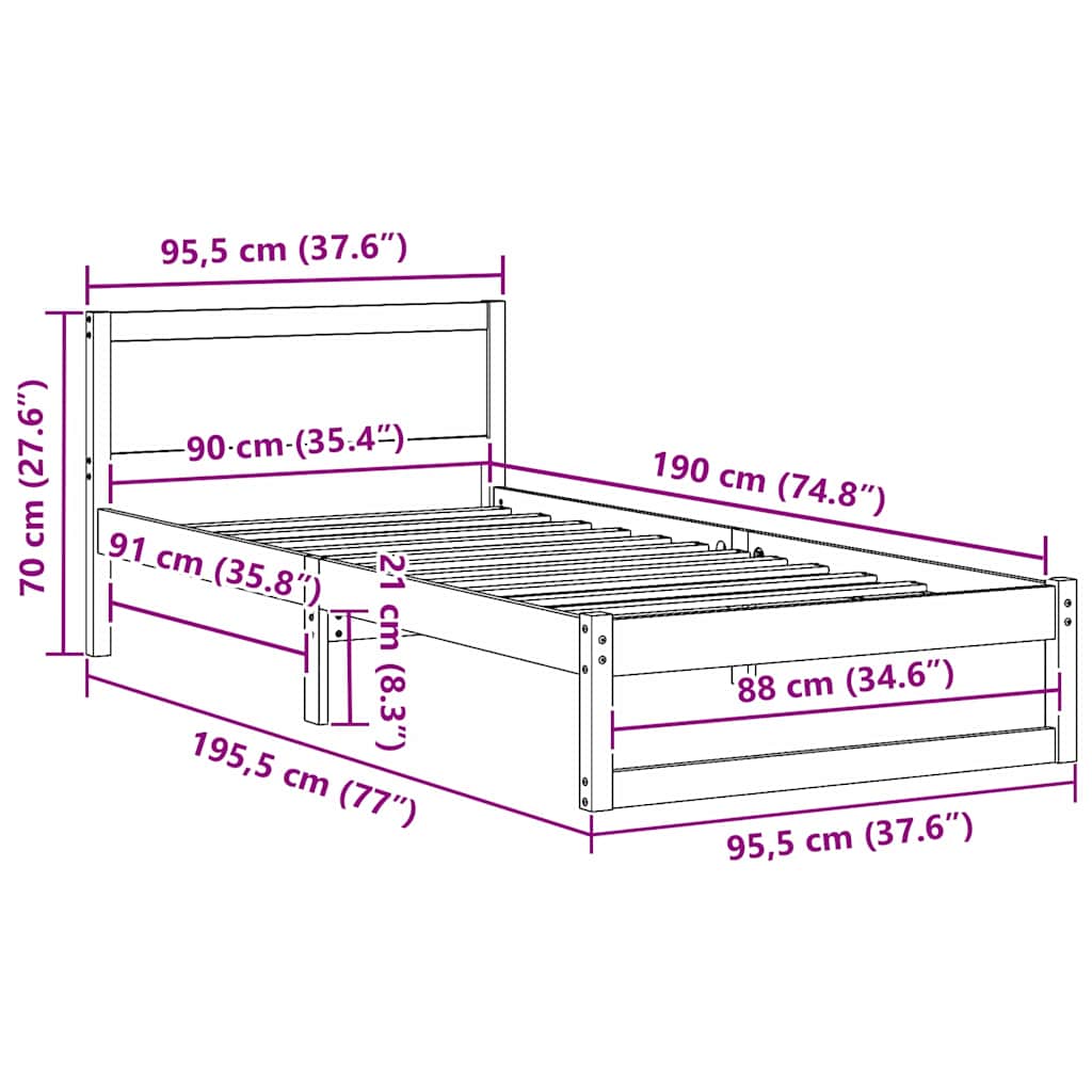 Struttura del letto Bianco 90 x 190 cm Pino massello