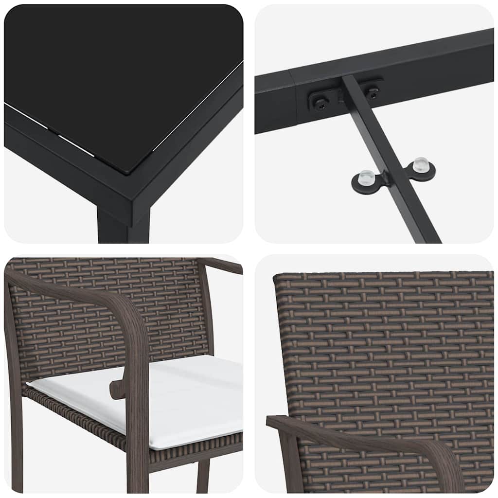 Set da Pranzo per Giardino 3 pcs Marrone Poly Rattan - homemem39