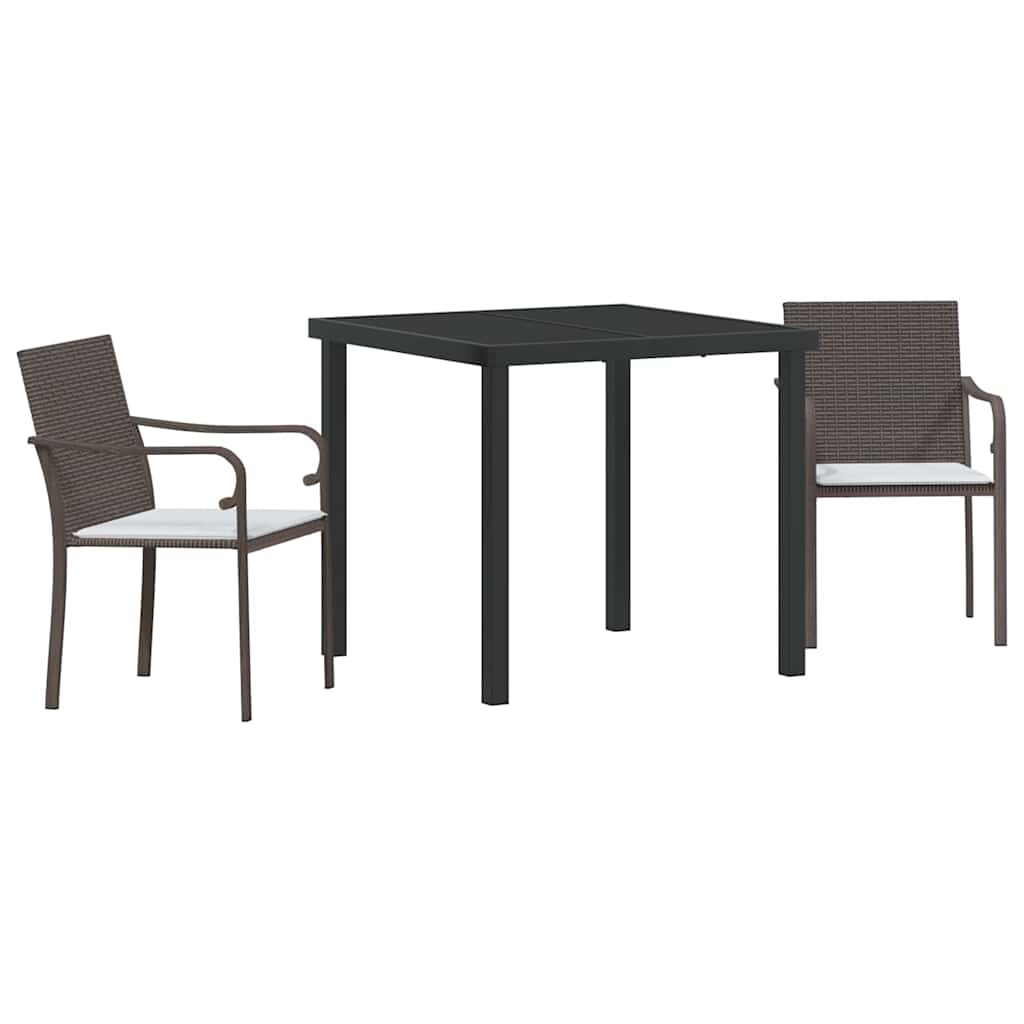 Set da Pranzo per Giardino 3 pcs Marrone Poly Rattan - homemem39