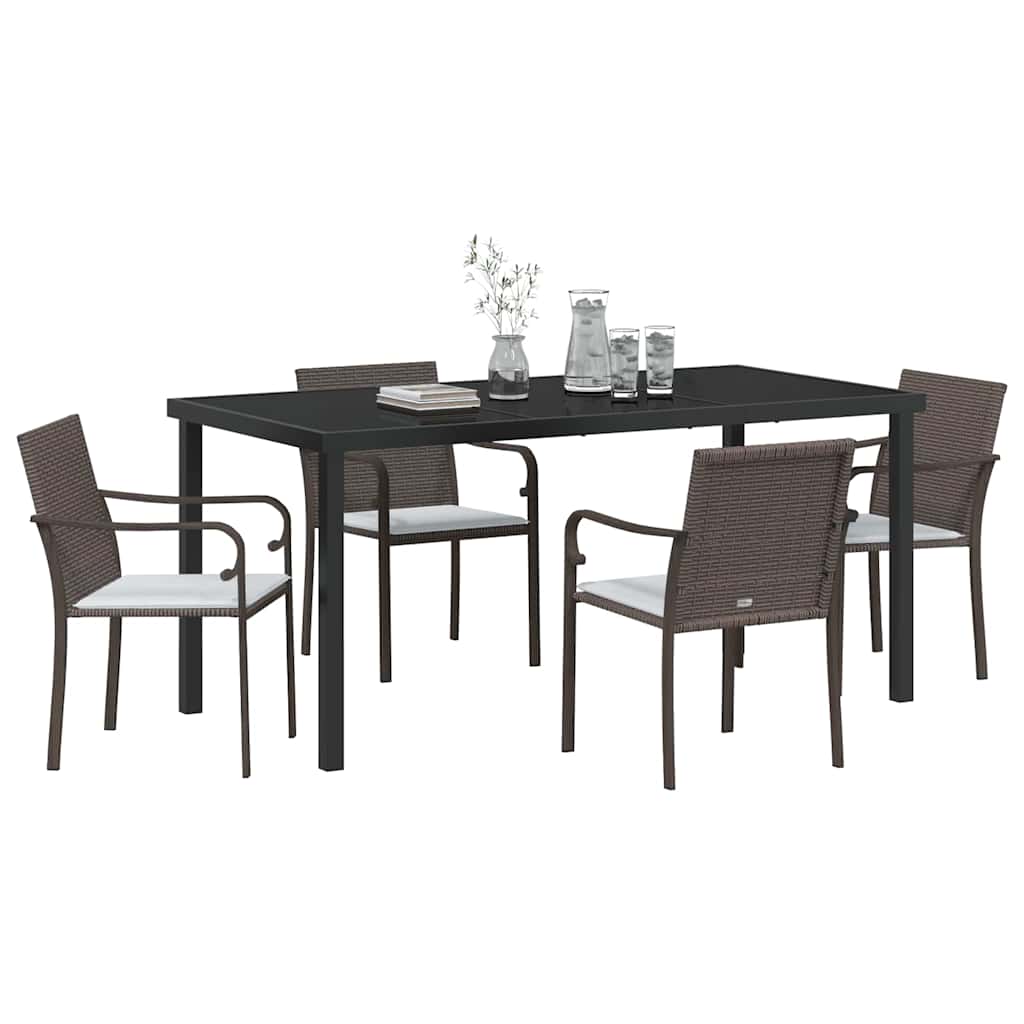 Set da Pranzo per Giardino 5 pcs Marrone Poly Rattan - homemem39