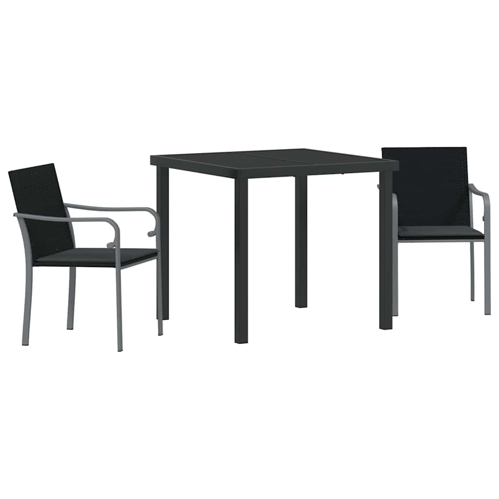 Set da Pranzo per Giardino 3 pcs Nero Poly Rattan - homemem39