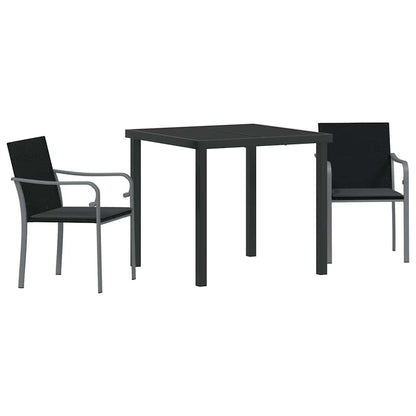 Set da Pranzo per Giardino 3 pcs Nero Poly Rattan - homemem39