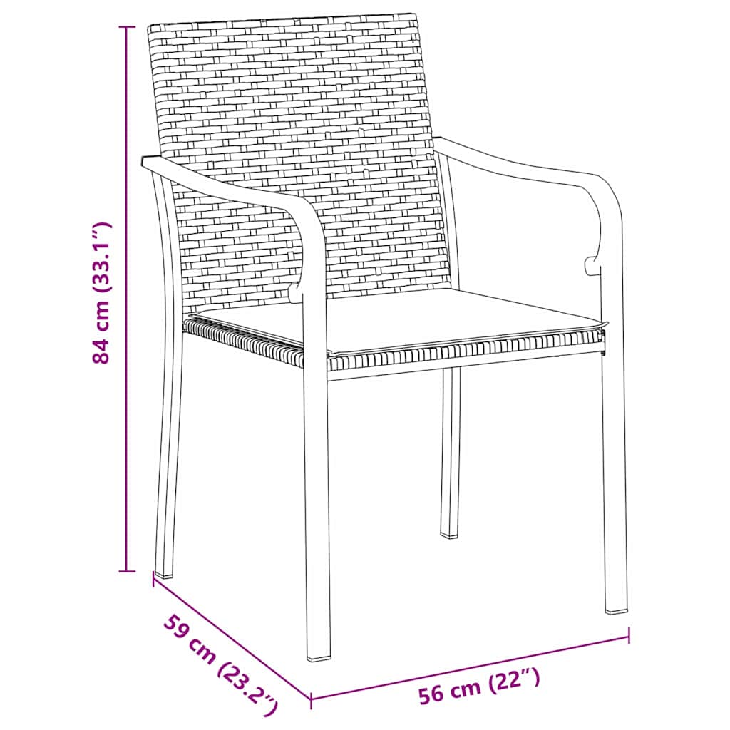 Set da Pranzo per Giardino 3 pcs Nero e Grigio Rattan in PE | homemem39