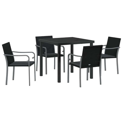 Set da Pranzo per Giardino 5 pcs Nero Poly Rattan - homemem39