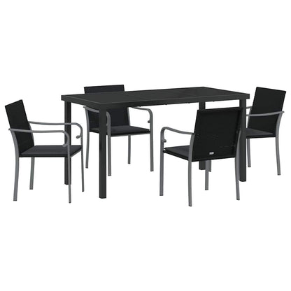 Set da Pranzo per Giardino 5 pcs Nero Poly Rattan - homemem39