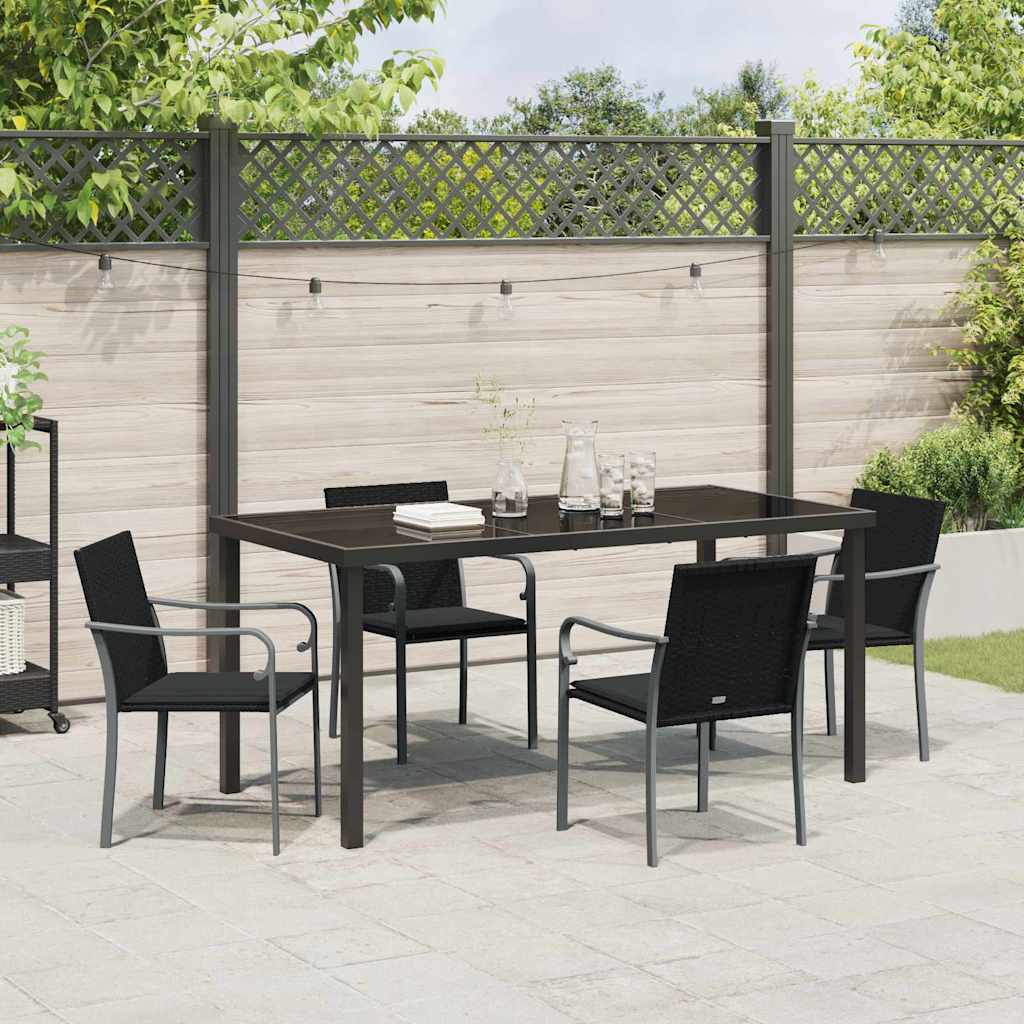 Set da Pranzo per Giardino 5 pcs Nero Poly Rattan - homemem39