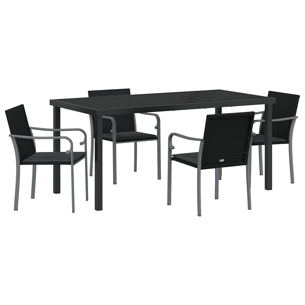 Set da Pranzo per Giardino 5 pcs Nero Poly Rattan - homemem39