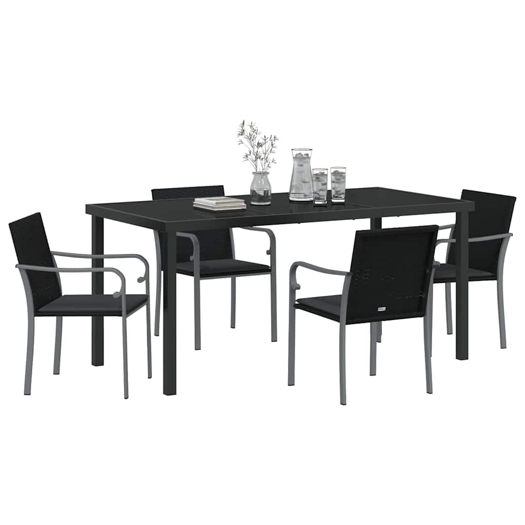 Set da Pranzo per Giardino 5 pcs Nero Poly Rattan - homemem39