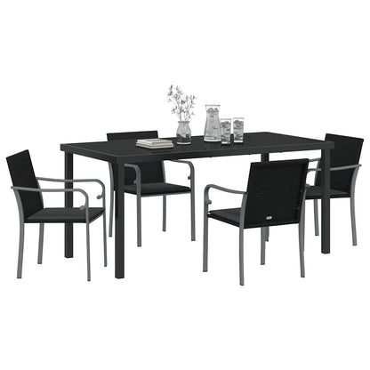 Set da Pranzo per Giardino 5 pcs Nero Poly Rattan - homemem39