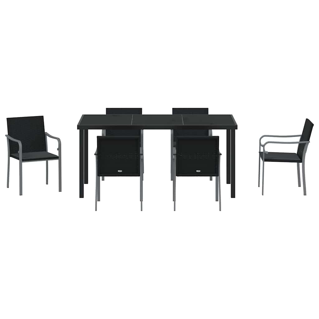 Set da Pranzo per Giardino 7 pcs Nero Poly Rattan - homemem39