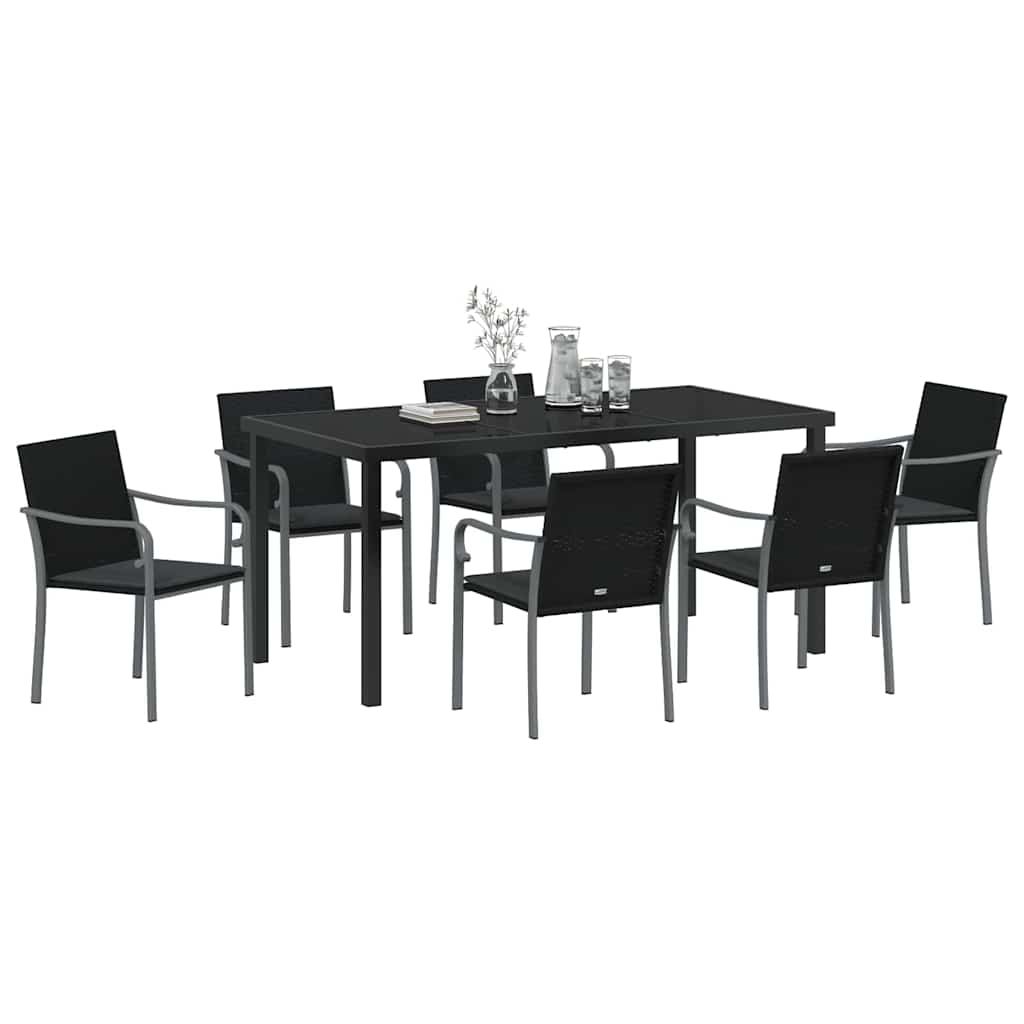 Set da Pranzo per Giardino 7 pcs Nero Poly Rattan - homemem39