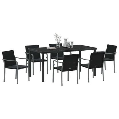 Set da Pranzo per Giardino 7 pcs Nero Poly Rattan - homemem39
