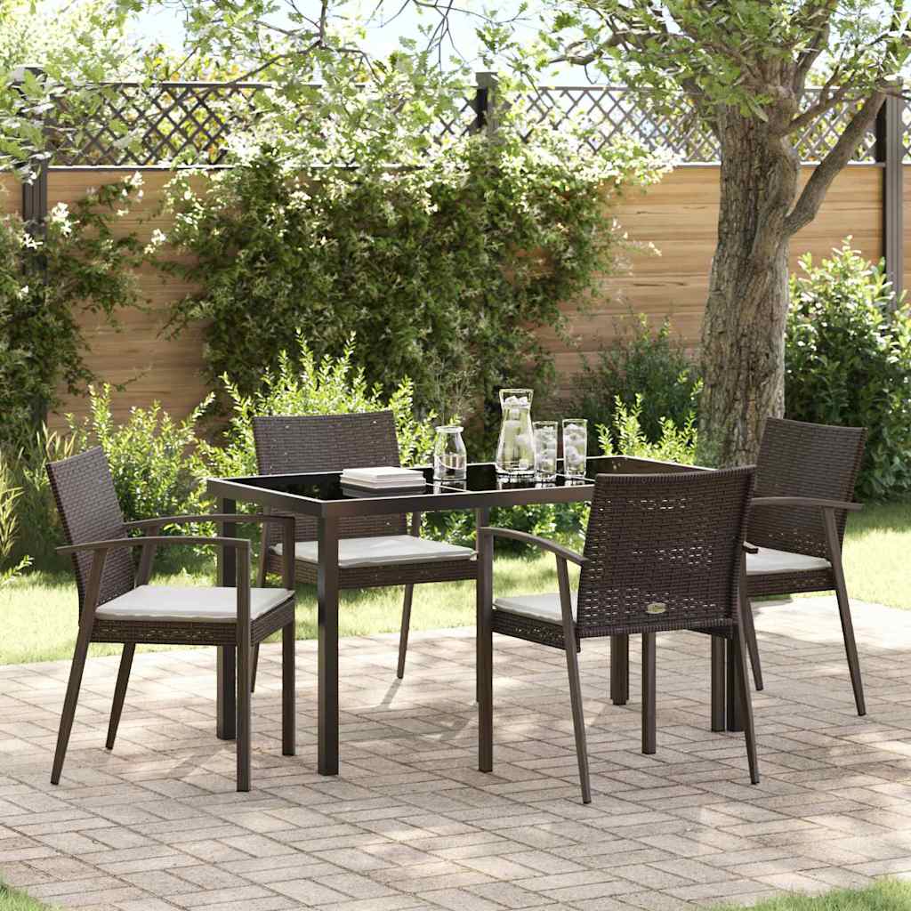 Set da Pranzo per Giardino 5 pcs Marrone Poly Rattan - homemem39