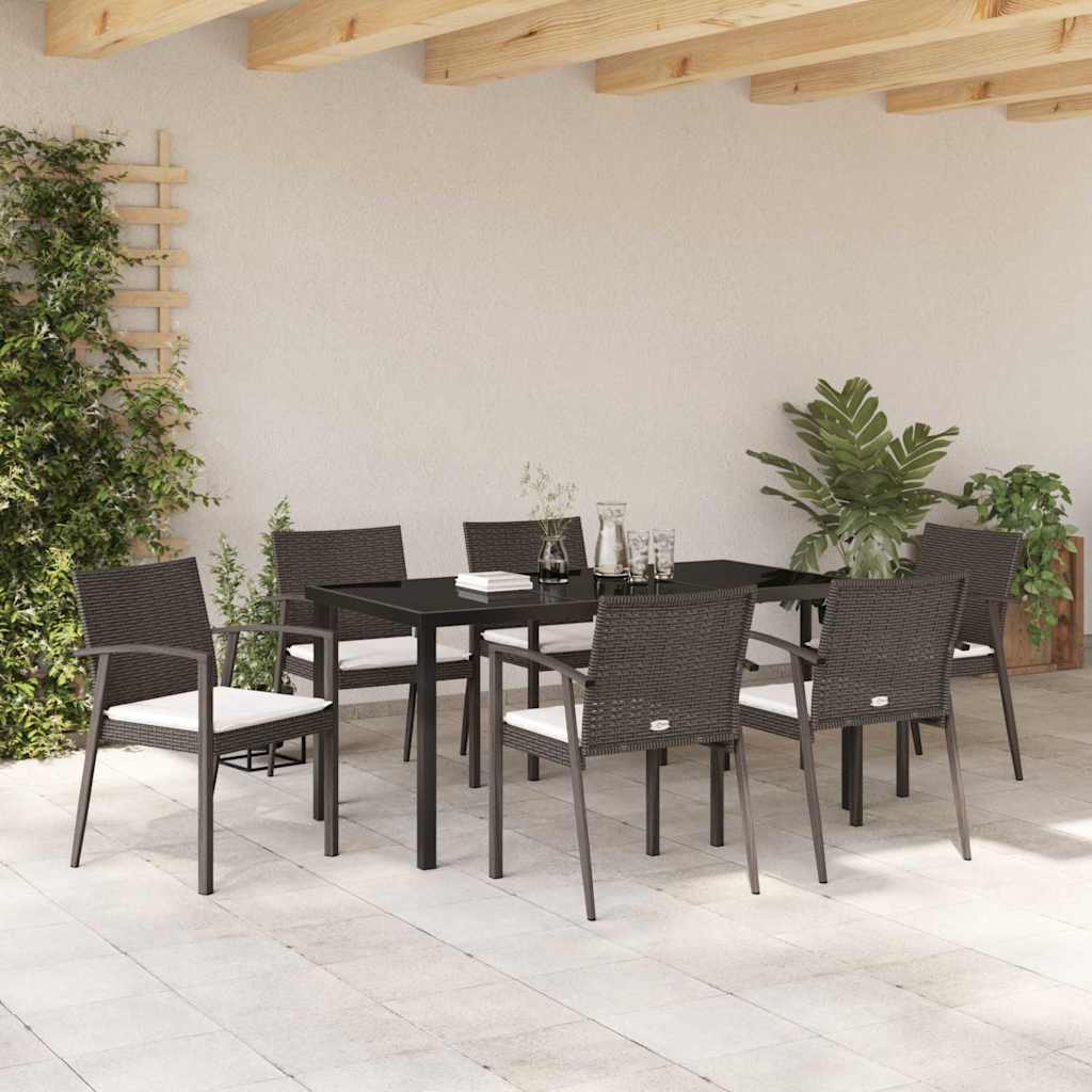 Set da Pranzo per Giardino 7 pcs Marrone Poly Rattan - homemem39